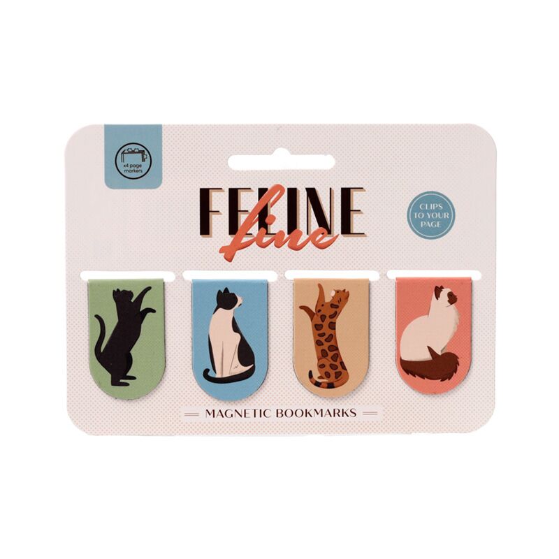 Segnalibri magnetici "Feline Fine" gatti, cat lovers, set da 4 pezzi