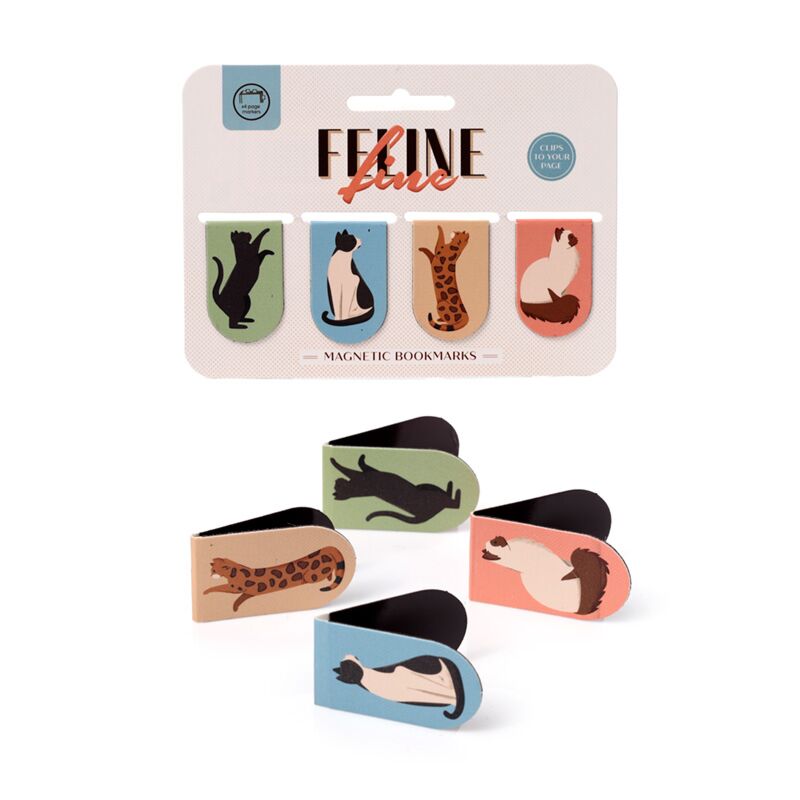 Segnalibri magnetici "Feline Fine" gatti, cat lovers, set da 4 pezzi