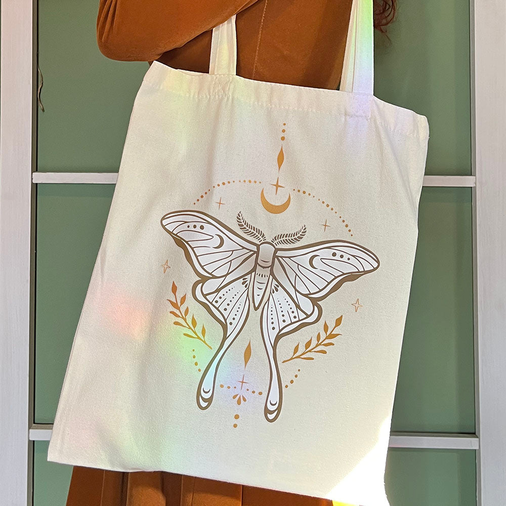 Tote bag Falena Luna, shopper Luna Moth, borsa green witch