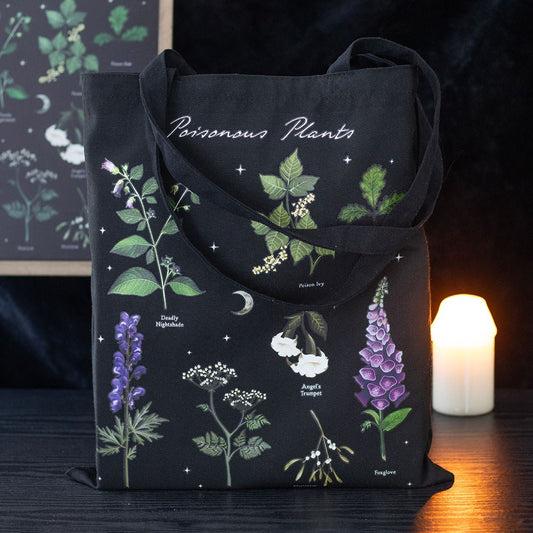 Tote bag "Poisonous Plants" in policotone, shopper stampa witchy botanica