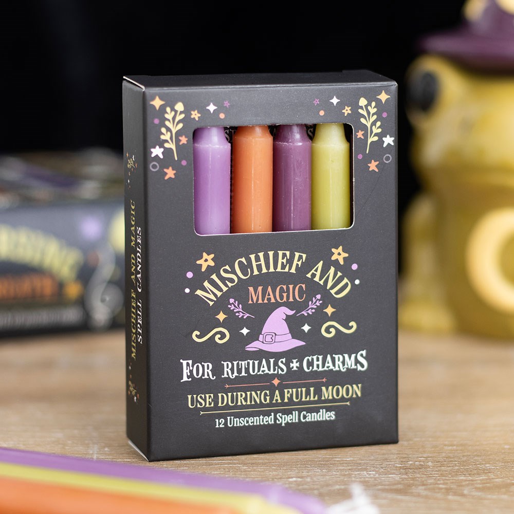 Candeline rituali "Mischief and Magic", 12 candeline colorate witchy