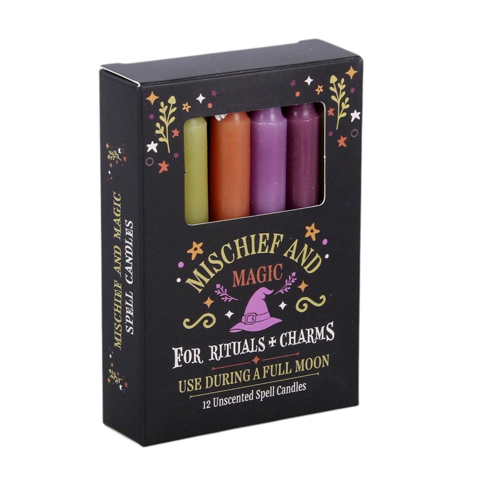 Candeline rituali "Mischief and Magic", 12 candeline colorate witchy