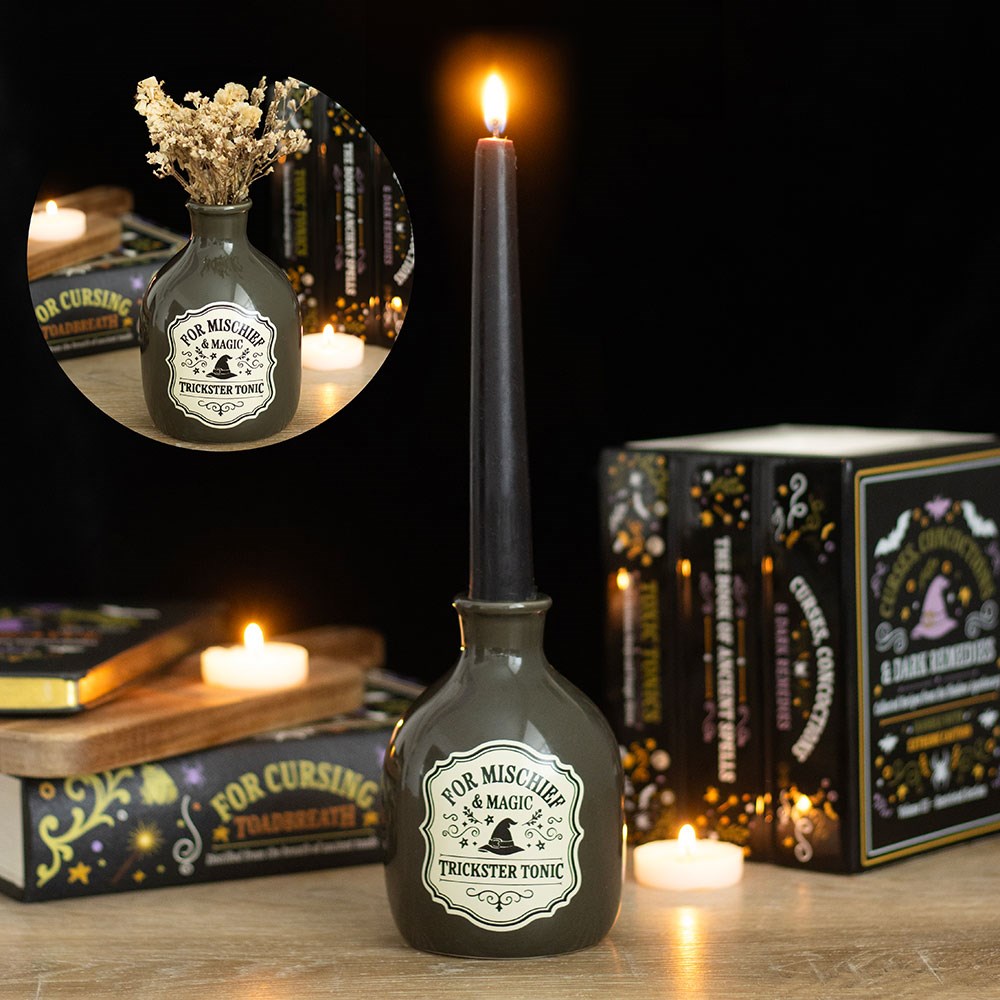 Vaso o porta candela "Magic Potion", bottiglia pozione in ceramica, colori vari