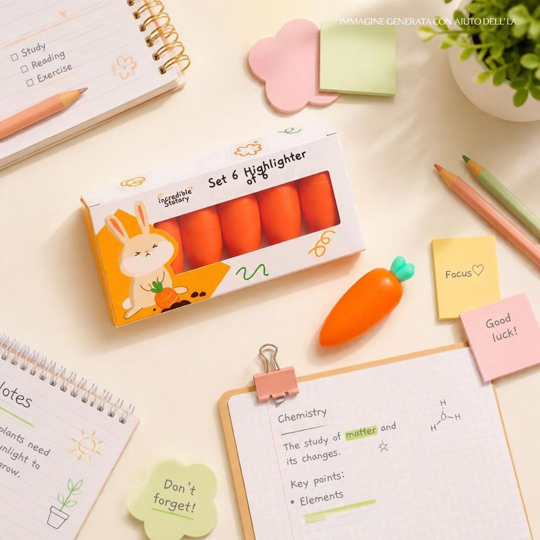Set 6 evidenziatori a forma di carota, bullet journaling