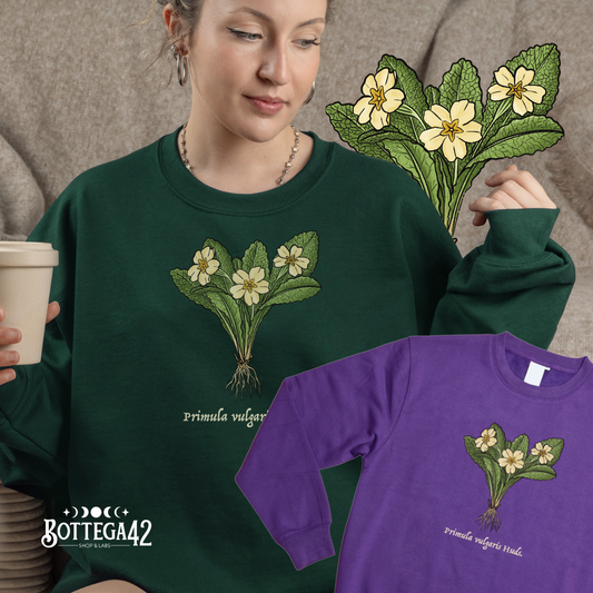 Felpa "Primula Vulgaris", disegno botanico cottagecore