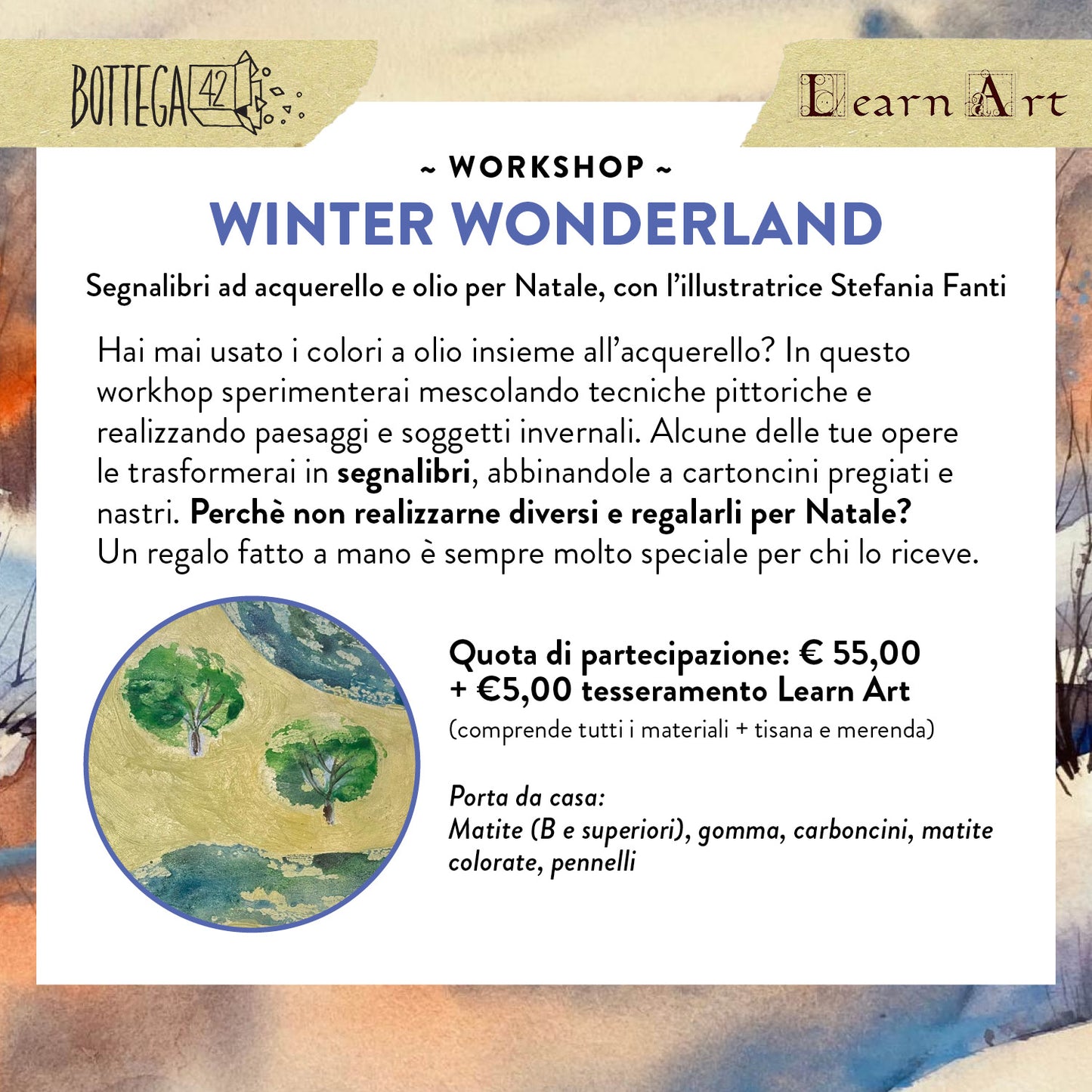 Workshop "Winter Wonderland" segnalibri a tecnica mista, sabato 23 novembre 2024