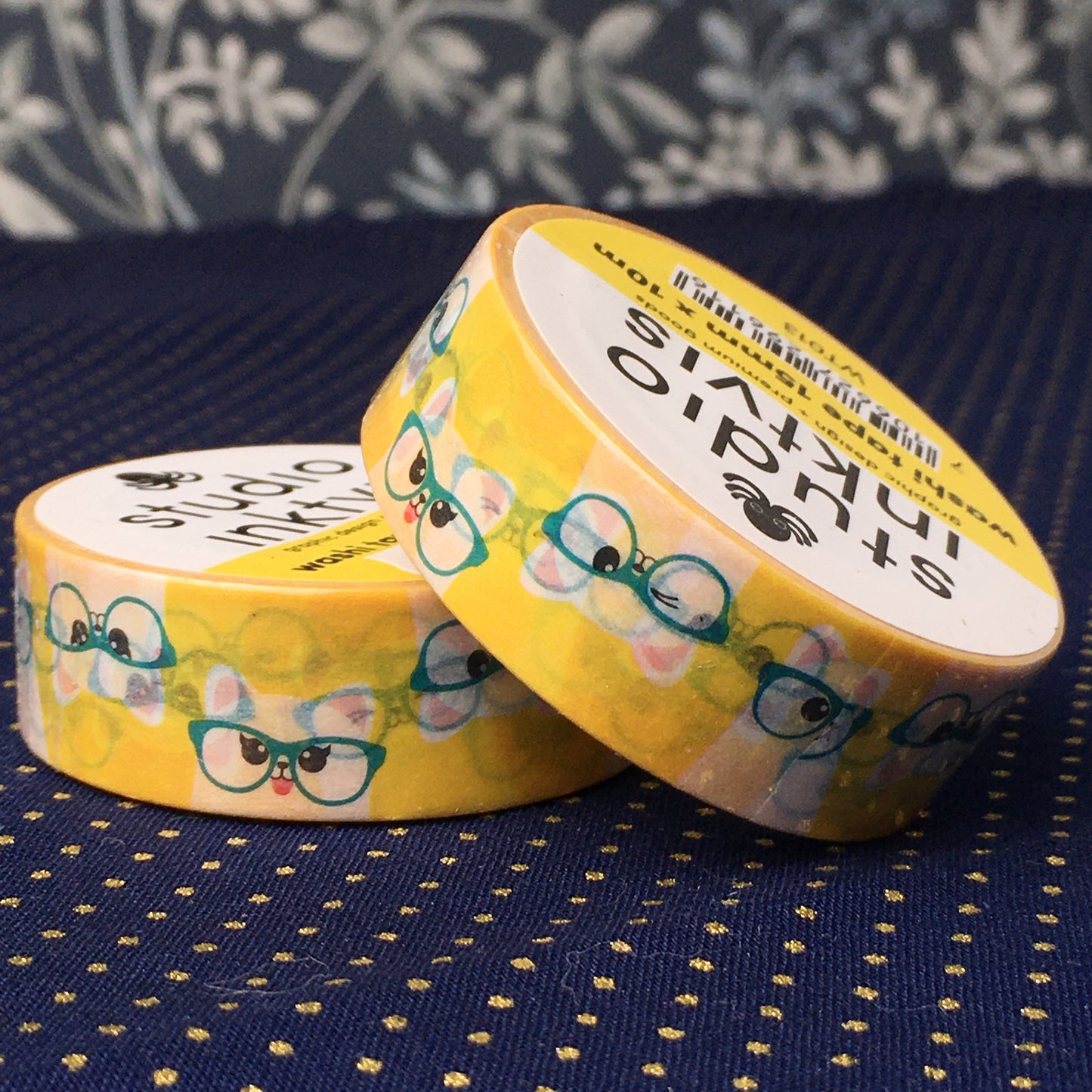 Washi Tape nastro carta adesivo "Cat", gatto bianco con gli occhiali