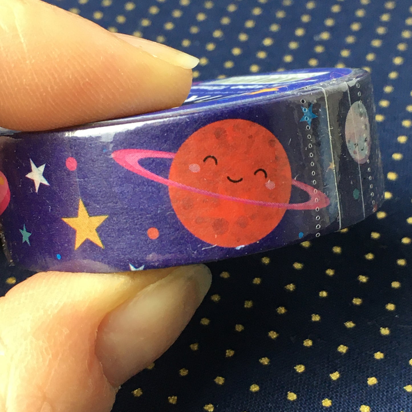 nastro adesivo decorativo, washi tape, spazio, pianeta, stelle, astronave, kawaii