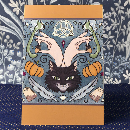 Cartolina illustrata 10x15cm "Witchy Cat"