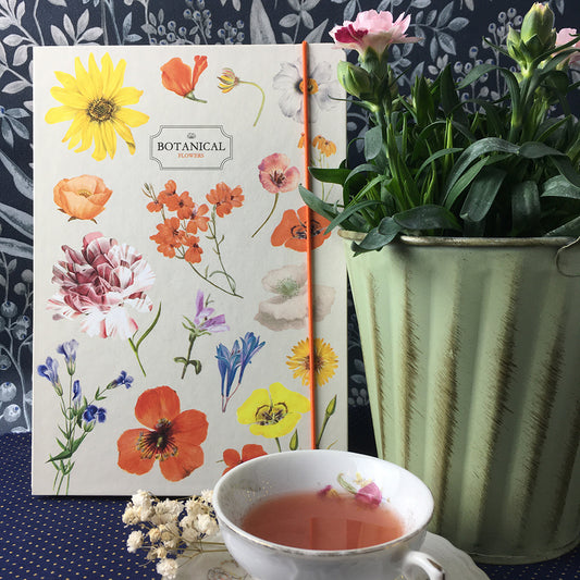 quaderno a5, taccuino elastico, fiori, botanical, bullet journal