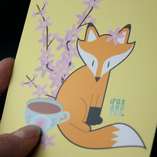 Cartolina illustrata 10x15cm volpe Fox And Tea "Tè delle cinque"