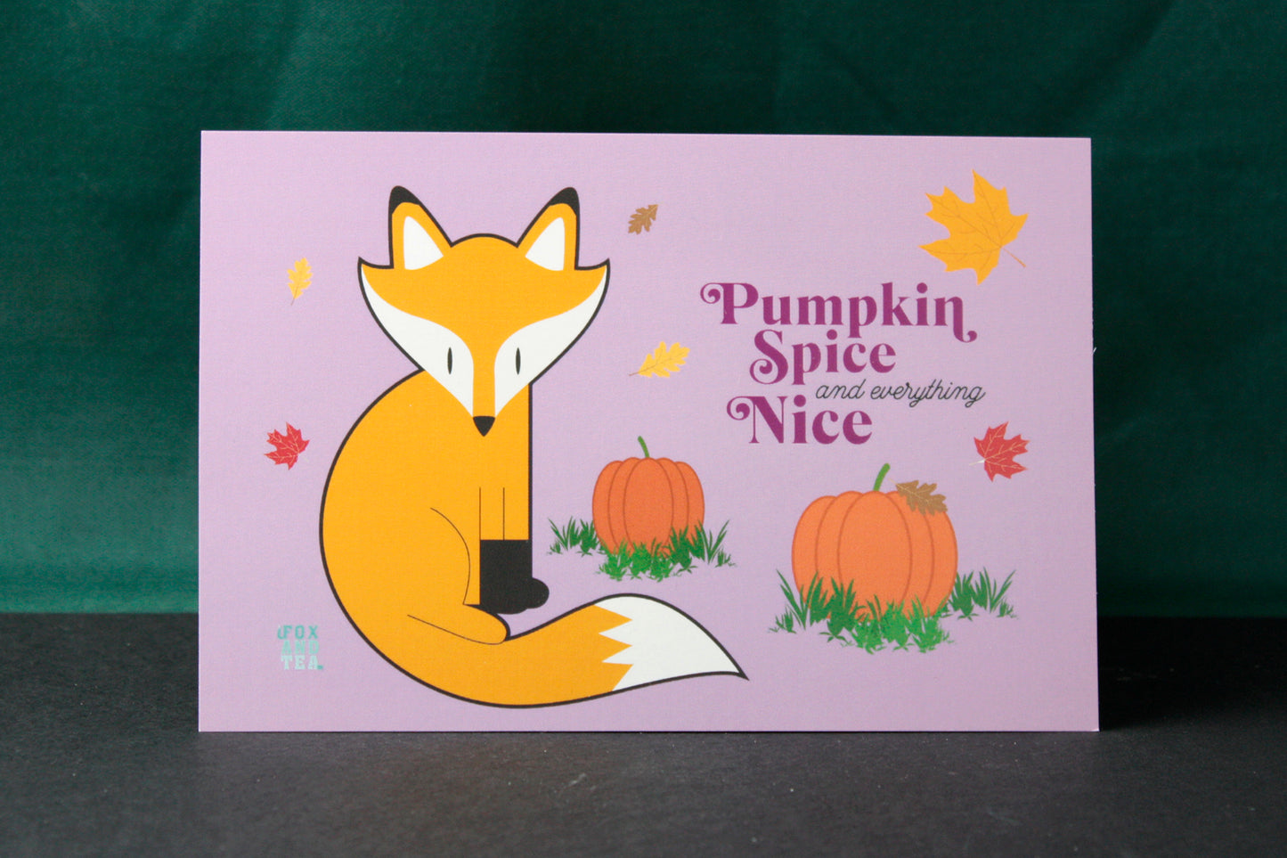 Cartolina illustrata 10x15cm volpe Fox And Tea "Pumpkin Patch"