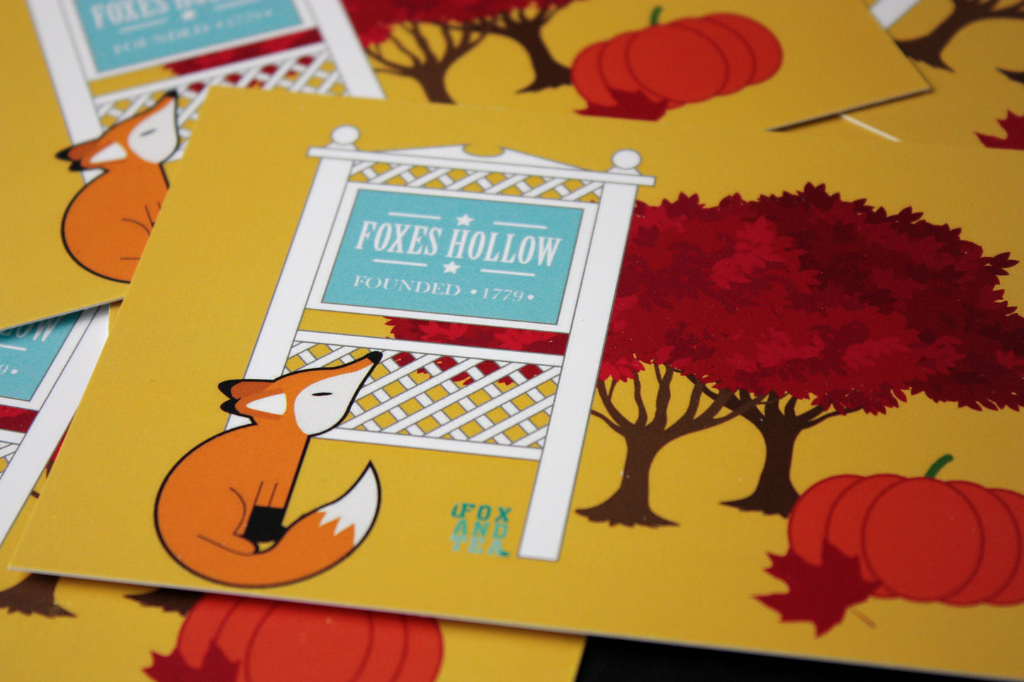 Cartolina illustrata 10x15cm volpe Fox And Tea "Foxes Hollow"