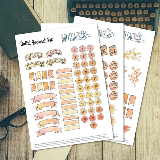 Set etichette Bullet Journal Acquerello, printable (download gratuito)